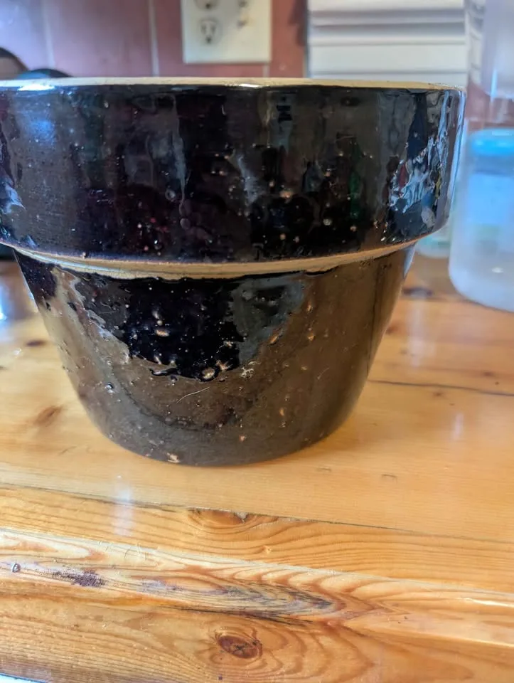 Antique Brown stoneware crock plant pot with salt glaze image indicator(4)