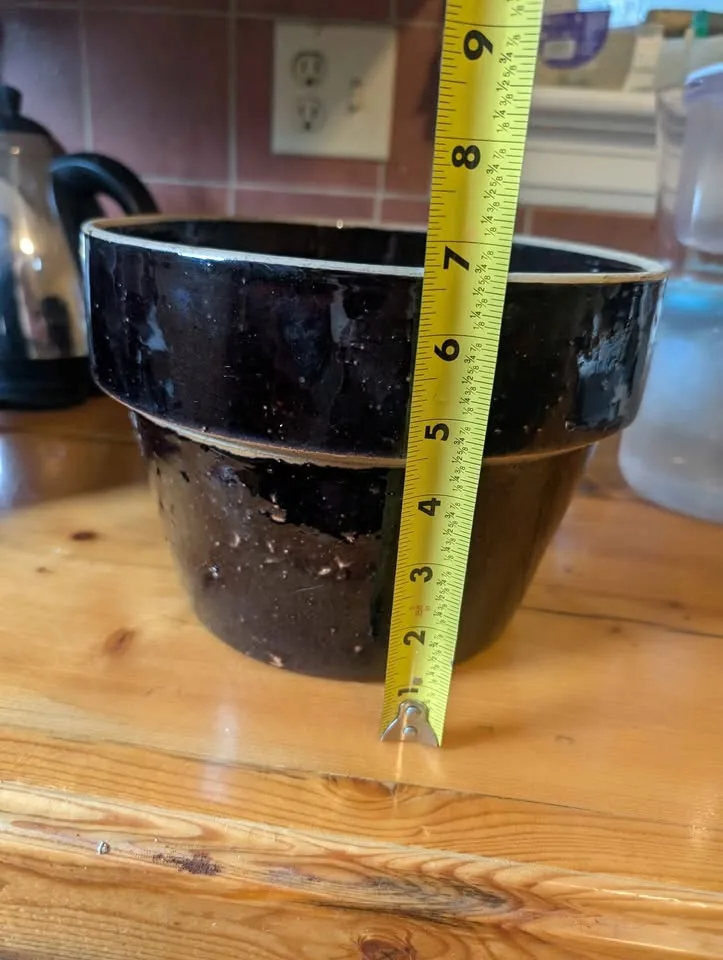 Antique Brown stoneware crock plant pot with salt glaze image indicator(6)