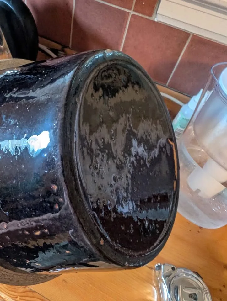 Antique Brown stoneware crock plant pot with salt glaze image indicator(8)