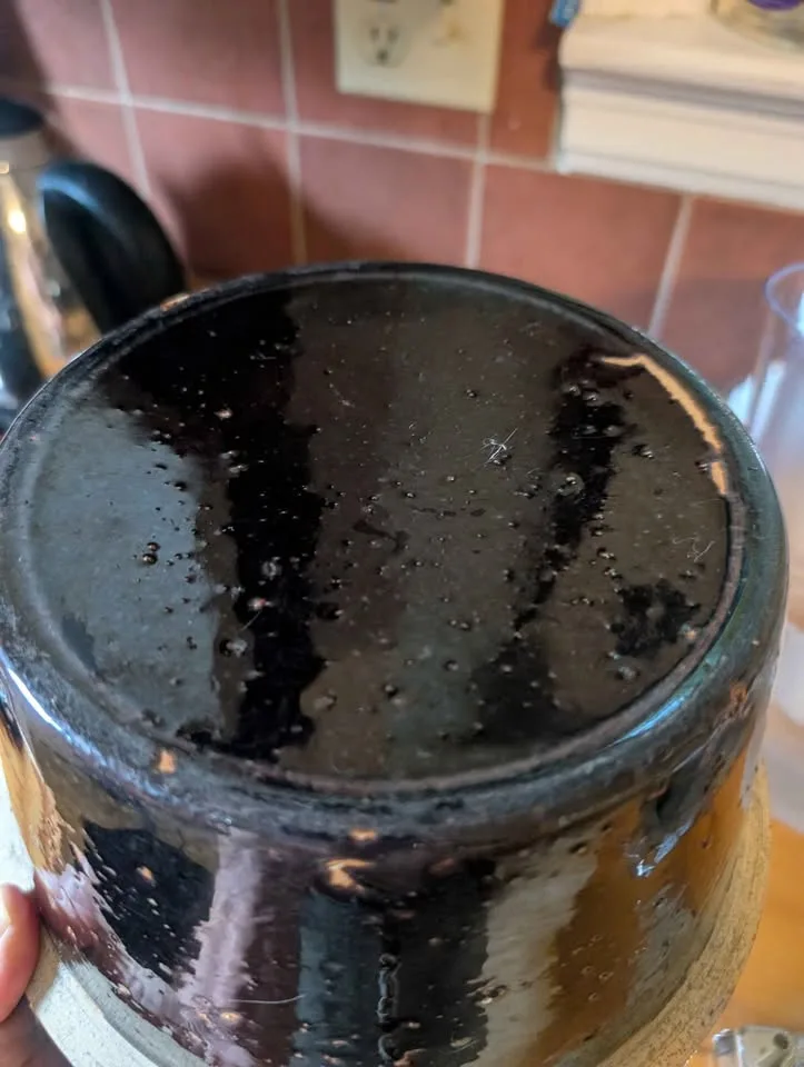 Antique Brown stoneware crock plant pot with salt glaze image indicator(9)