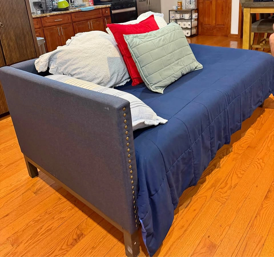 Navy Blue Upholstered Daybed with Nailhead Trim
