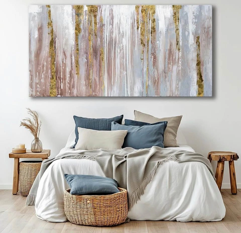 Large Modern Abstract Canvas Wall Art with Gold Foil 100x50 cm