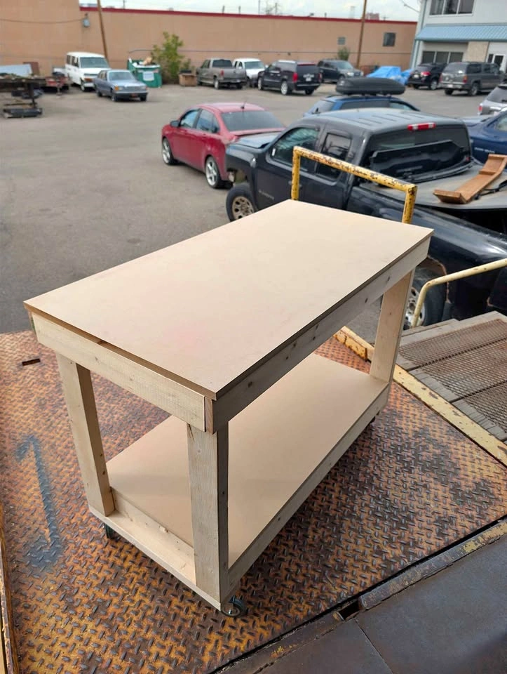 Handmade Wooden Mobile Workbench with Casters