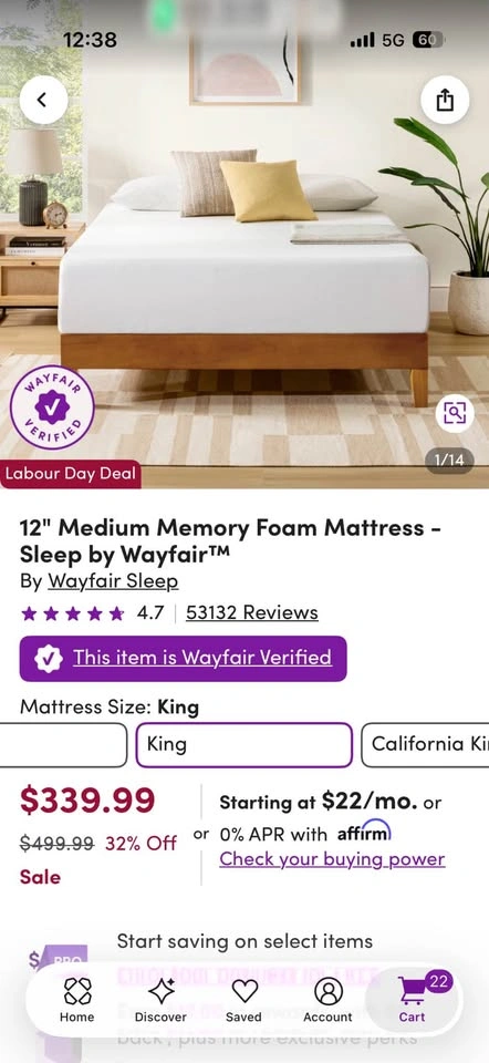 King size bed frame + mattress - photo 4