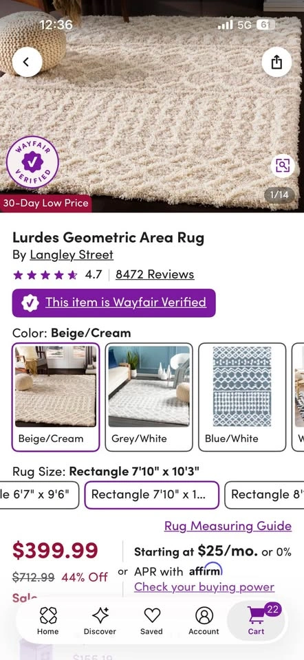 Excellent square carpet wayfair 6’7” - photo 2