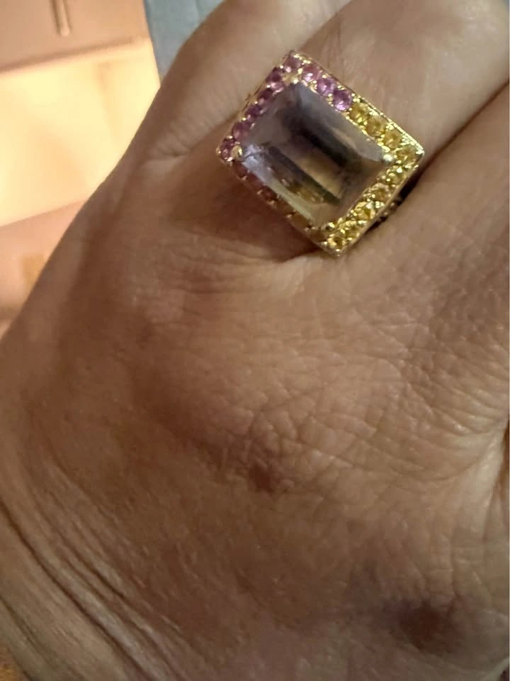 14K Yellow Gold Statement Ring - ~7ct Bi-Color Stone - photo 2