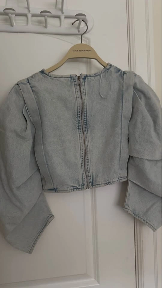 Zara Denim Cropped Puff Sleeve Top Size XS - photo 2