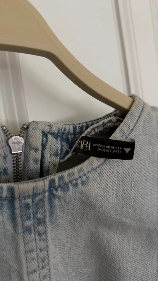 Zara Denim Cropped Puff Sleeve Top Size XS - photo 3