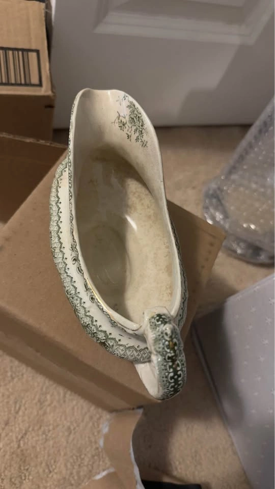 Vintage Green Transferware Gravy Boat - photo 2
