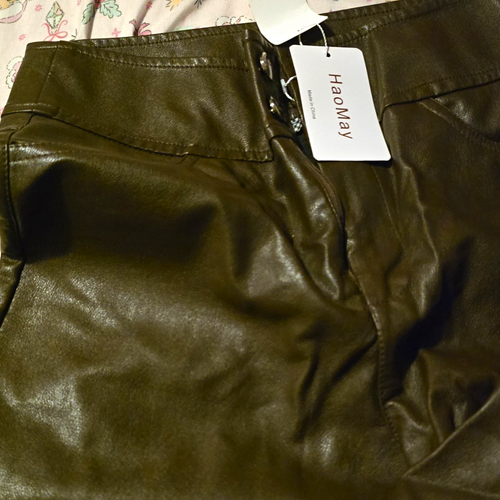 HaoMay Women's Faux Leather High Rise Wide Leg Pants Brown S - photo 2