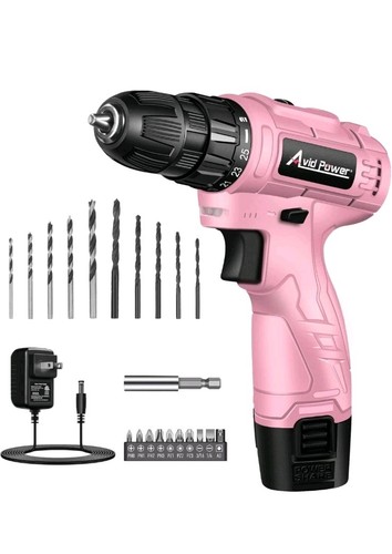 AVID POWER 12V Cordless Pink Drill Set, Power Driver with 21 Bit