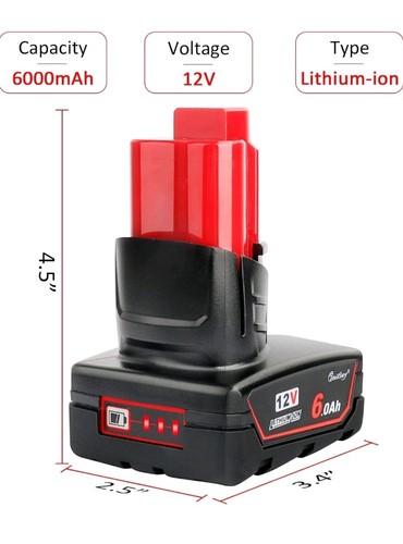 Waitley 2 Pack 12V 6A Replacement Battery for Milwaukee - photo 4