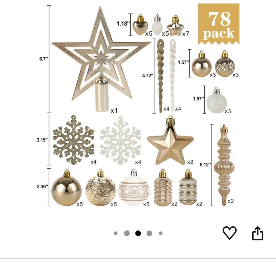 ROSELEAF Christmas Tree Ornaments Set 78 Pack Champagne White - photo 2