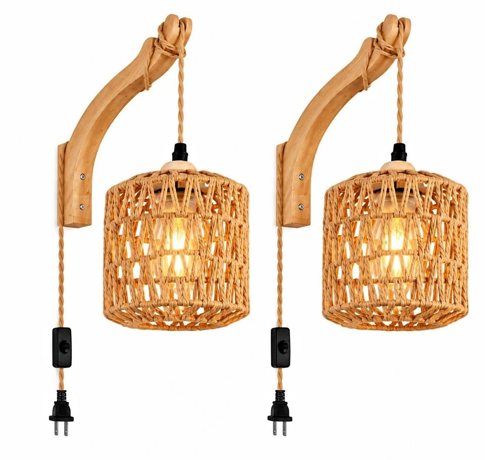 FRIDEKO HOME Plug-in Wall Sconces – Set of 2 – Brand New