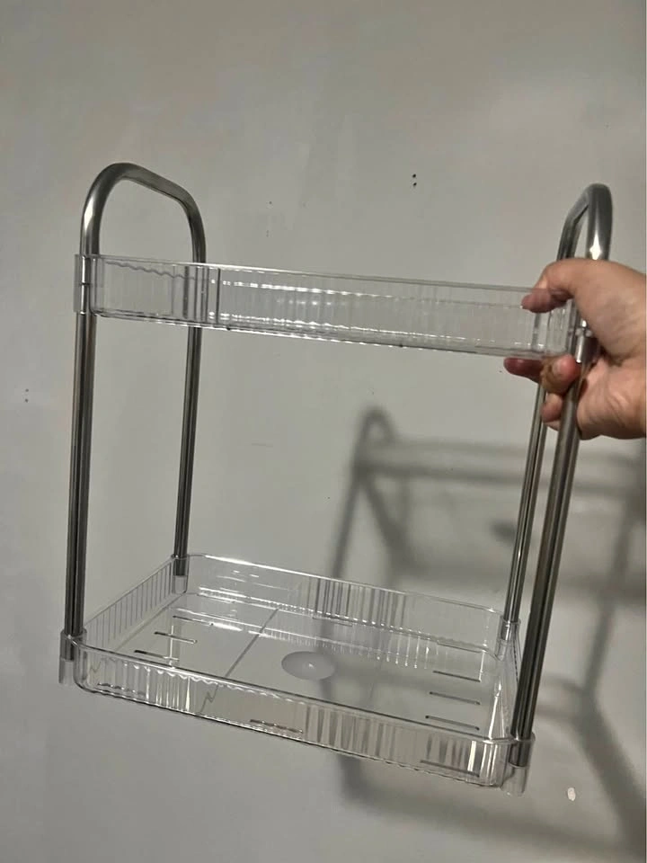 2-Tier Clear Organizer and 3-Tier Pink Corner Shelf Set
