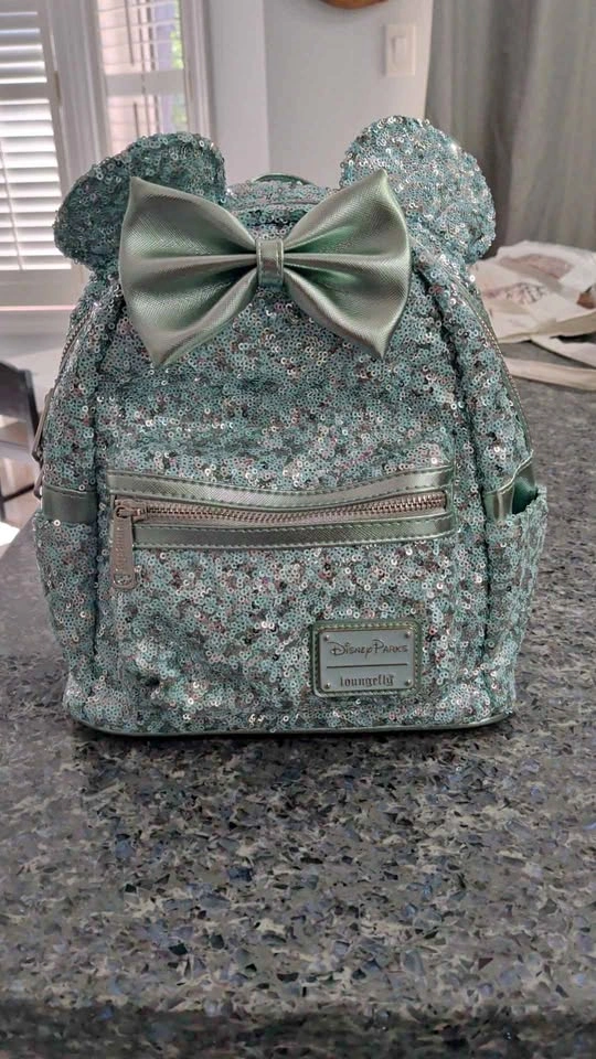 Loungefly Disney Parks Minnie Mouse Mint Green Sequin Mini Backp