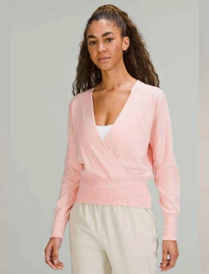 Lululemon Crossover Ribbed Waist Sweater Sz 10 Heathered Dew Pin