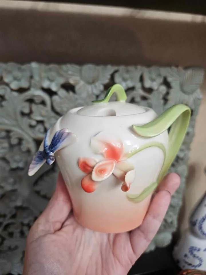 Vintage Tea/Coffee Set with Dragonflies & Orchid image indicator(7)