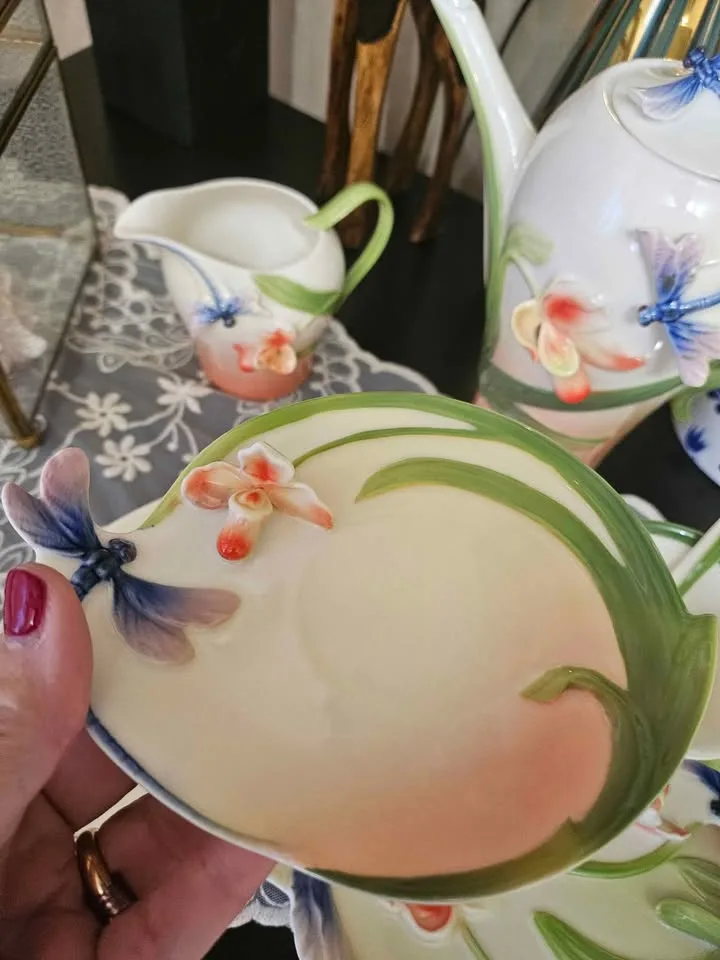 Vintage Tea/Coffee Set with Dragonflies & Orchid image indicator(9)