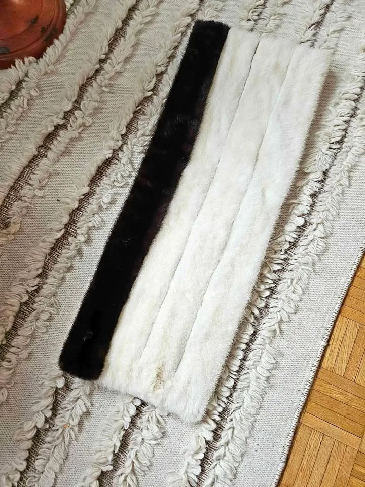 Vintage 1960s Elsa Schiaparelli real fur coat/scarf white/brown thumbnail