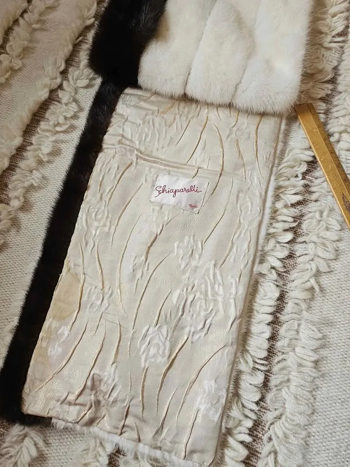 Vintage 1960s Elsa Schiaparelli real fur coat/scarf white/brown image indicator(3)