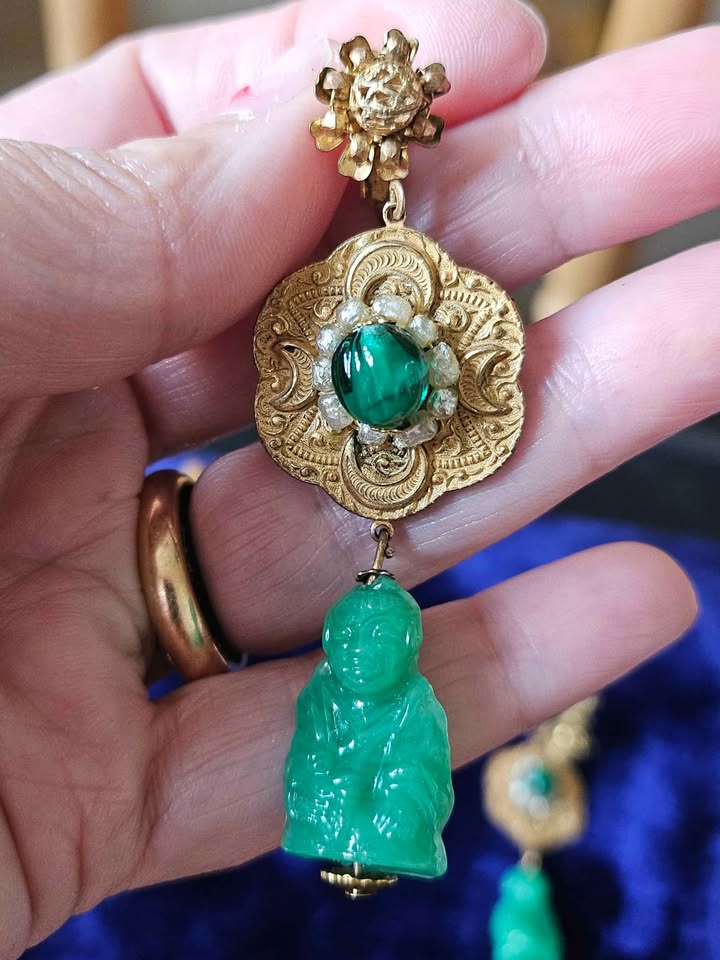 Miriam Haskell rare green jade earrings - photo 2