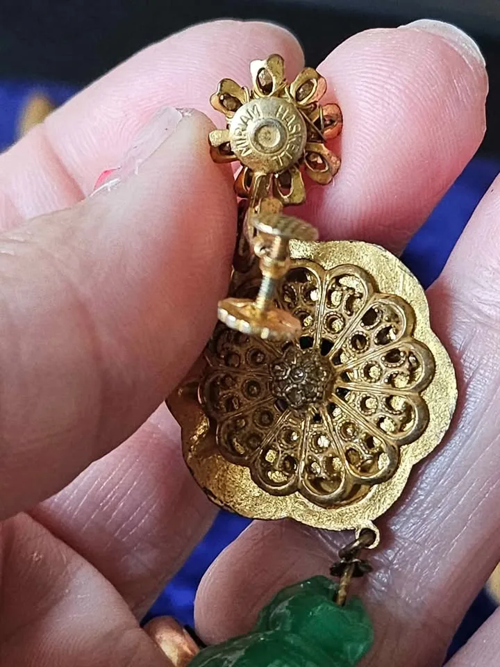 Miriam Haskell rare green jade earrings image indicator(3)