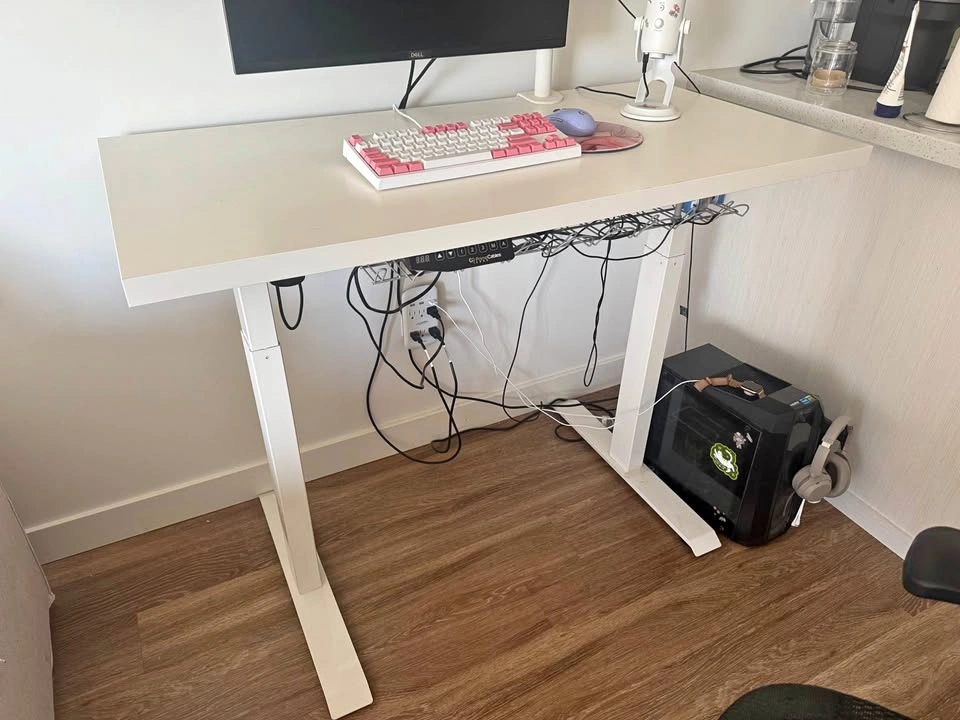 White electric standing desk