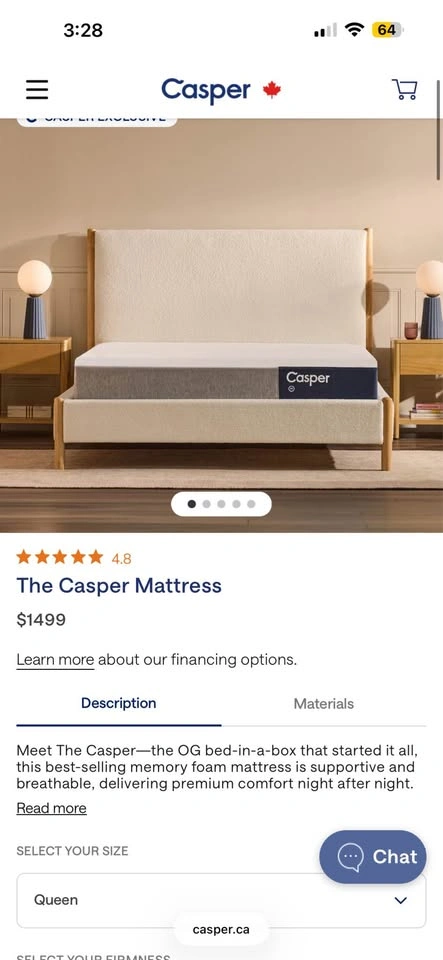 Queen Casper Mattress and IKEA MALM Frame with Storage