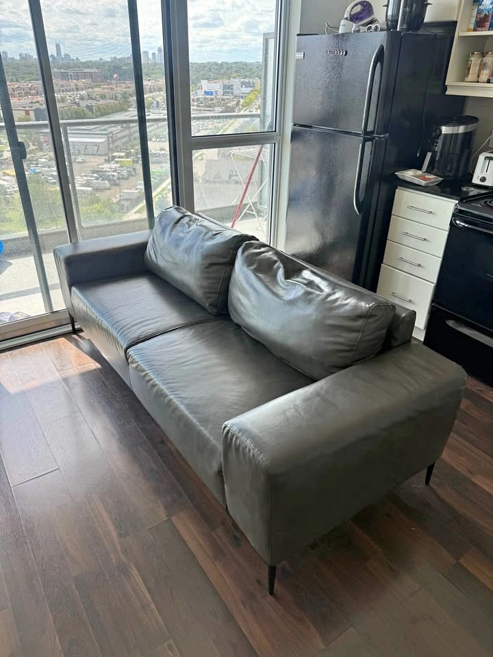 Modern Dark Grey Leather Sofa