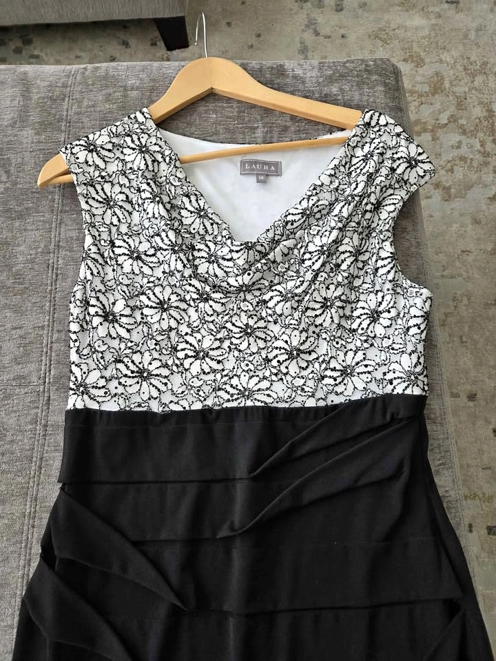 Laura Black and White Lace Top Dress Size 12