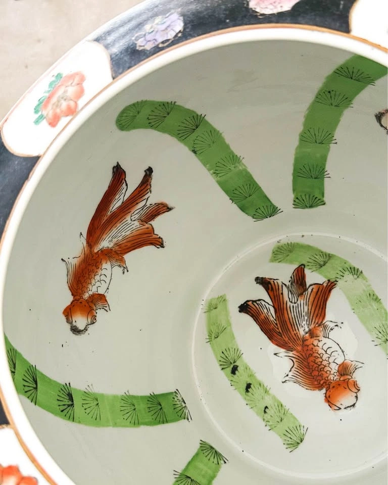 Vintage Chinese Porcelain Fish Bowl Planter - photo 3