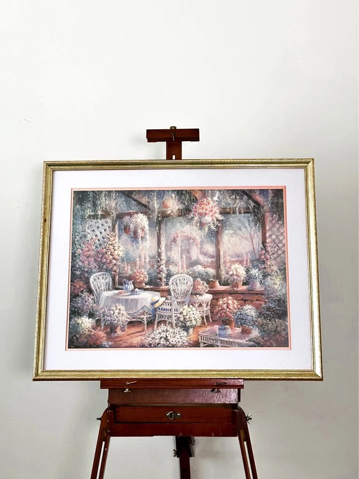 Gold Framed Impressionist Oil Painting Print “View of the Garden