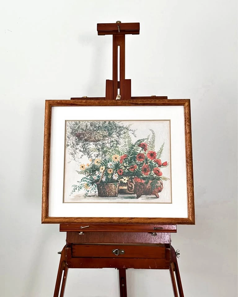 Antique Watercolour Wooden Framed Floral Painting Print