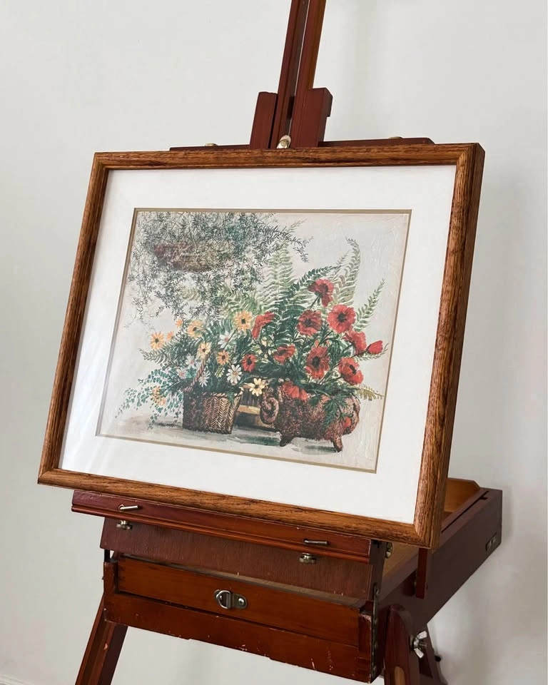 Antique Watercolour Wooden Framed Floral Painting Print - photo 2