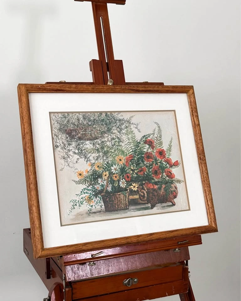 Antique Watercolour Wooden Framed Floral Painting Print - photo 3