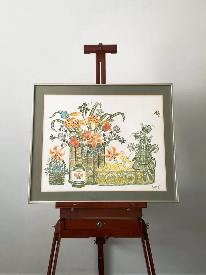 1970s Vintage Nancy Solberg Water Colour Floral Botanical Framed - photo 2