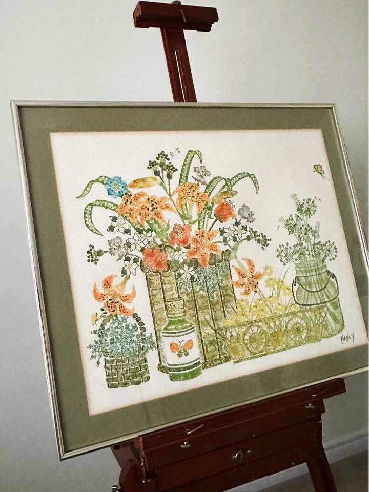 1970s Vintage Nancy Solberg Water Colour Floral Botanical Framed - photo 3