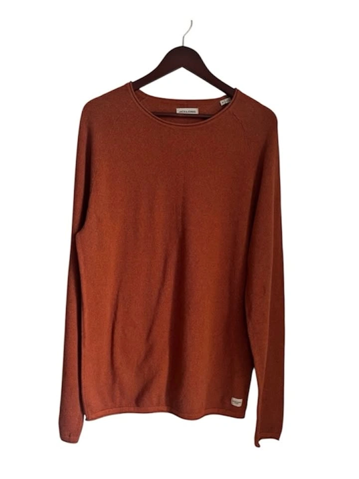 Jack & Jones Men's Rust Orange Textured Crewneck Sweater