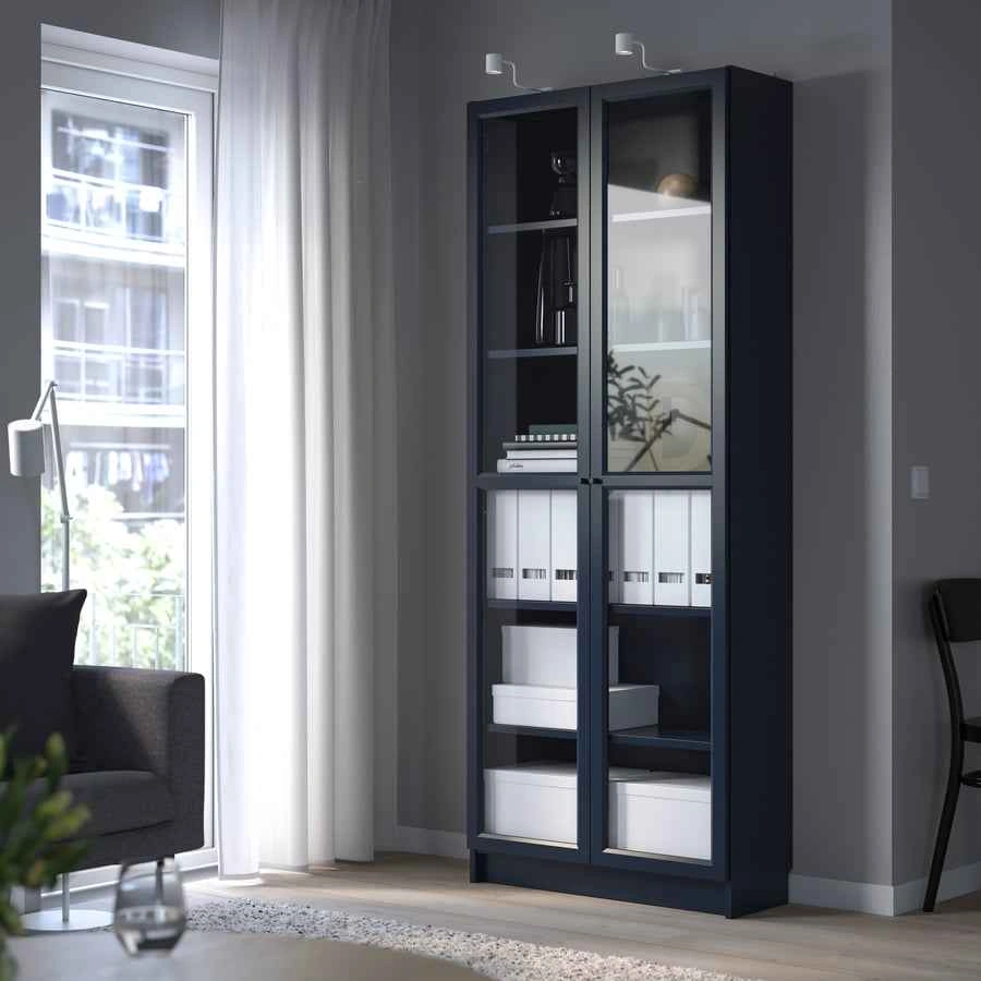 Storage closet/ Book shelf with glass doors, dark blue - photo 2