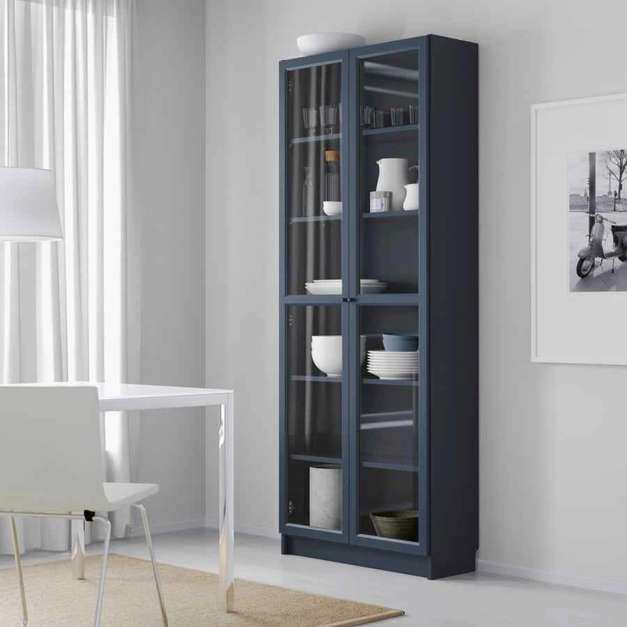 Storage closet/ Book shelf with glass doors, dark blue - photo 3