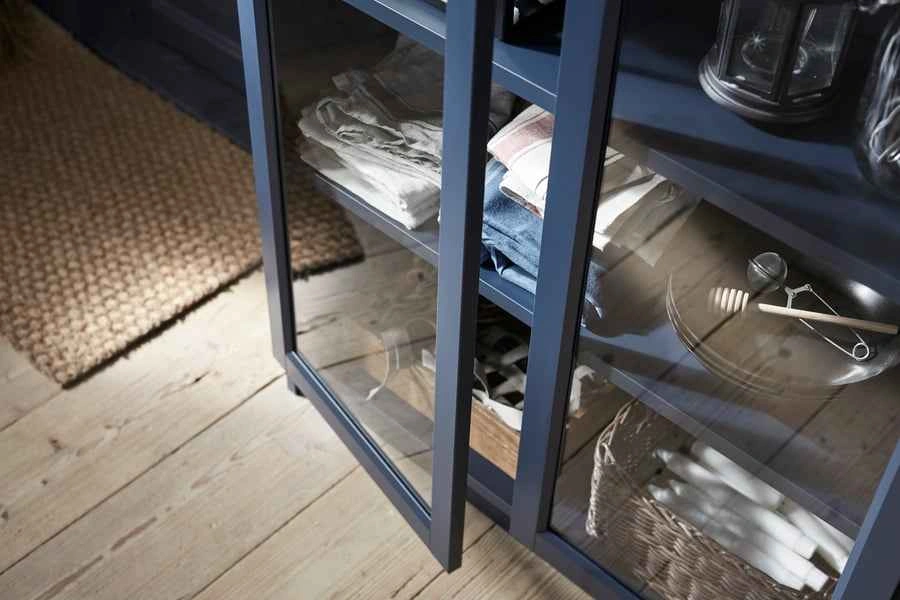 Storage closet/ Book shelf with glass doors, dark blue - photo 4