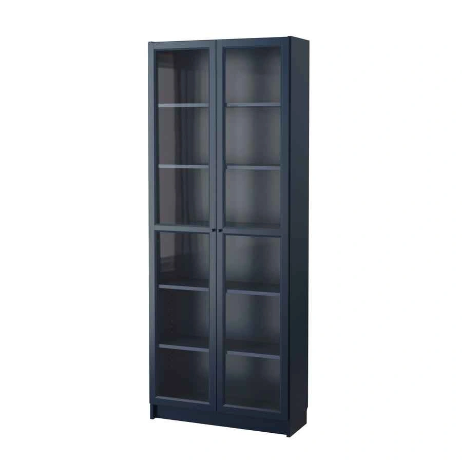 Storage closet/ Book shelf with glass doors, dark blue - photo 5