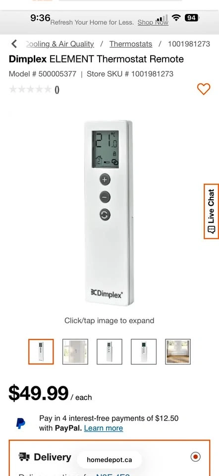 Dimplex ELEMENT Thermostat Remote