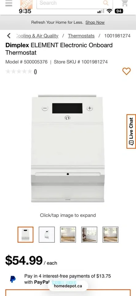 Dimplex ELEMENT Electronic Onboard Thermostat