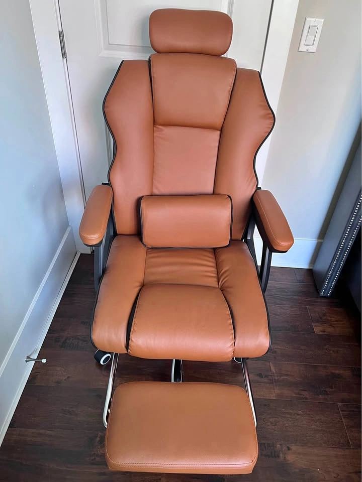 Brown Faux Leather Ergonomic Office Chair with Footrest