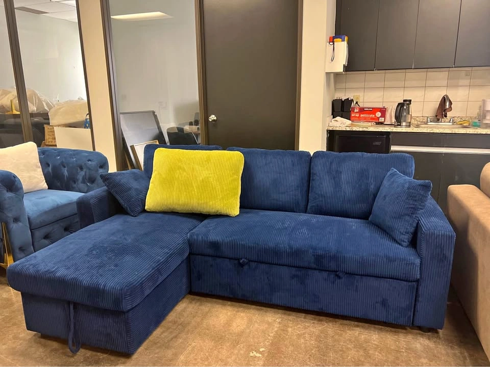Corduroy Sectional Pull Out Sofabed with Storage Chaise