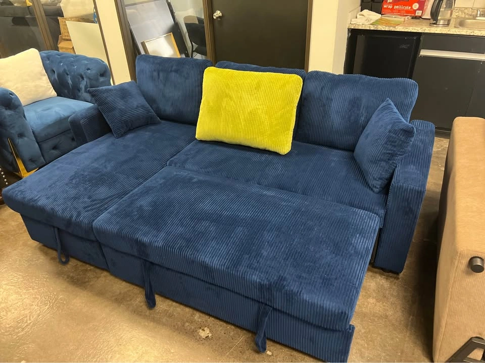 Corduroy Sectional Pull Out Sofabed with Storage Chaise - photo 2