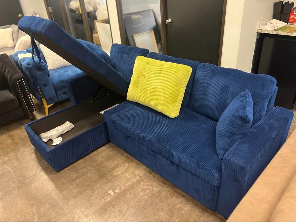 Corduroy Sectional Pull Out Sofabed with Storage Chaise - photo 3