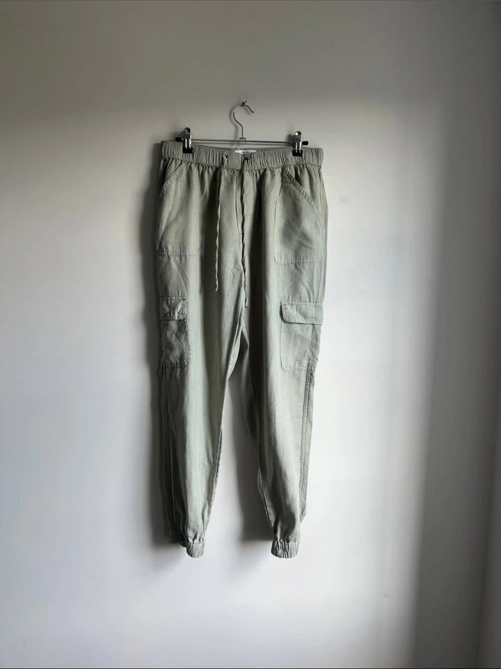 Nicole Miller 100% Linen Sage Drawstring Cargo Jogger Pants Sz M - photo 2